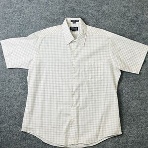 Vintage JB Blair Mens 17-SS White Checkered Short Sleeve Button Up Dress Shirt